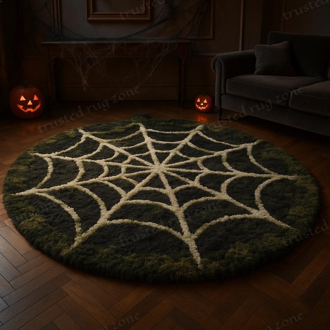 Spider Wed Rug Hand-tufted Wool Spider Web Rug - Gothic Halloween Decor - Etsy