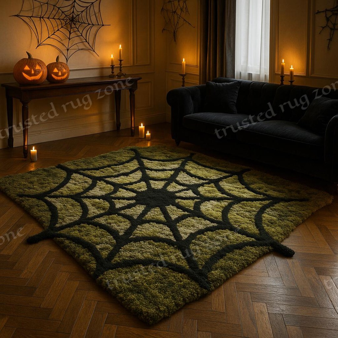 Hand Tufted Wool Spider Web Rug: Gothic Halloween Decor - Etsy
