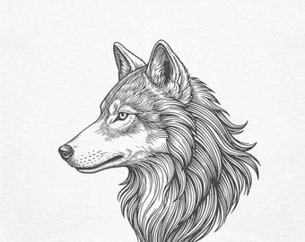 T-shirt met illustratie van het hoofd van een wolf | Sketch Wolf Portrait-T-shirt voor natuurliefhebbers