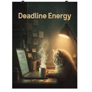 Deadline Energy Poster, Funny Office Wall Art, Programmer Cat Print, Work From Home Decor, Gift for Developers, Coffee Cat Art