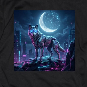 Koszulka z Cyber Wolfem, futurystyczna koszulka z grafiką Tech Wolf, estetyczna koszulka unisex Vaporwave, prezent streetwearowy Cyberpunk dla graczy