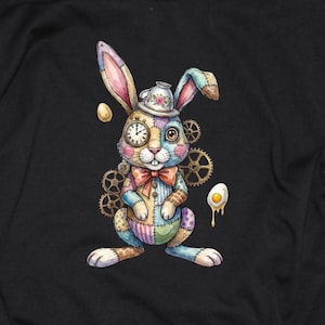 Steampunk Patchwork Osterhasen Shirt, Uhrwerk Kaninchen T-Shirt, Aquarell Zahnräder Hase, Frühling Outfit Geschenk, Unisex T-Shirt
