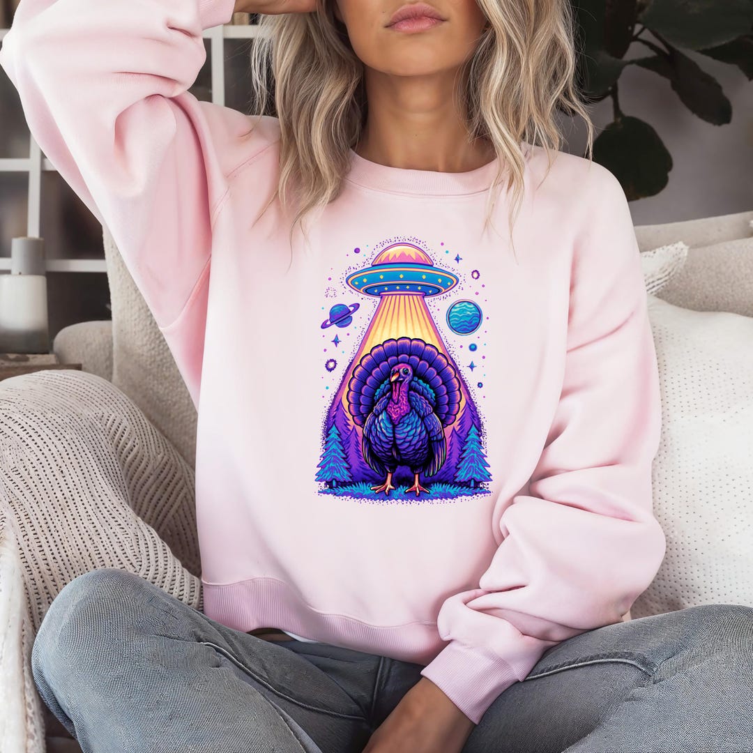 Alien Abduction Turkey Sweatshirt ,UFO Thanksgiving Space Pilgrim ...