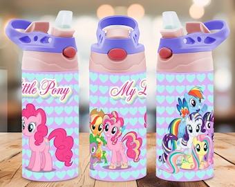 Diseño PNG para vaso de My Little Pony de 355 ml, lindo diseño de vaso infantil de pony arcoíris, sublimación para vaso de vino en tonos pastel