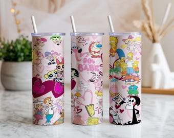 Pack 2 90s Cartoon 20oz Tumbler Wrap PNG: Retro TV Collage Design Digital Download