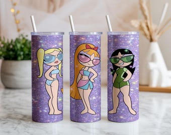 Pack of 2 Powerpuff Girls Tumbler Wrap PNG | Cartoon Sublimation Design | 20oz | Bright Colorful PNG