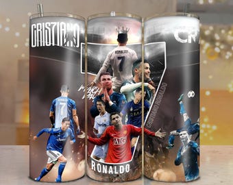 Vaso de fútbol Ronaldo CR7 de 20 oz con envoltorio PNG, descarga de archivo digital