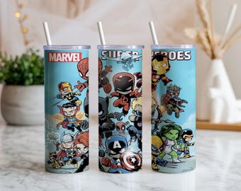 Avengers Heroes 20oz Tumbler Wrap, 90s Cartoon Design Digital Download