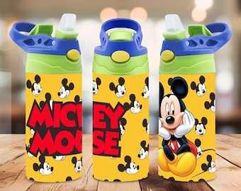 Mickey Mouse 12oz Tumbler Wrap PNG, Classic Cartoon Kids Tumbler Design, Yellow Wine Tumbler Sublimation