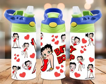 Betty Boop 12oz Tumbler Wrap PNG, Red Hearts Cartoon Girl Kids Tumbler Design, Retro Wine Tumbler Sublimation