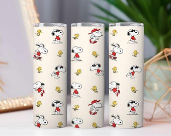 Cartoon Dog Red Shirt Tumbler Wrap PNG, 20oz Skinny Tumbler, Cute Puppy Bird Sublimation Design