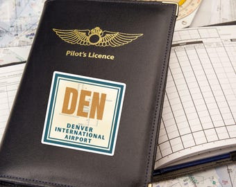 Denver Airport IATA Code Glossy Sticker Vintage Style DEN Airfield Runway Map Decal Pilot Bag Gift Idea For Laptop Retro Aviation Art