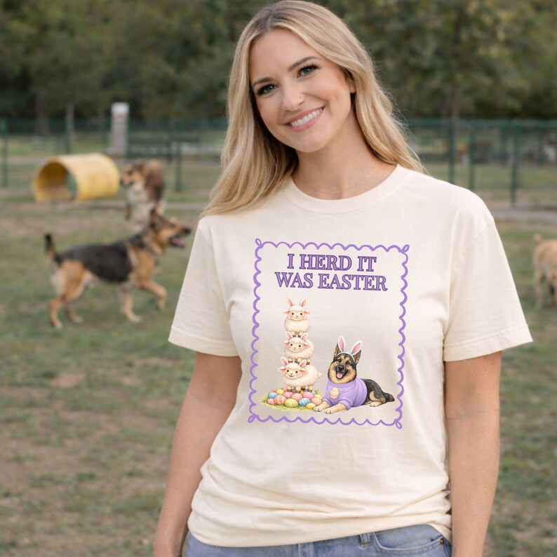 German Shepherd Easter T-Shirt Funny Dog Tee Spring Mom Gift Shirt Unisex Comfort Colors Sheep Farm Herding GSD Top image 2