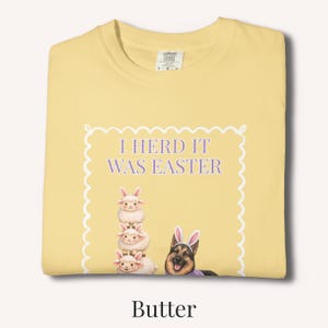 German Shepherd Easter T-Shirt Funny Dog Tee Spring Mom Gift Shirt Unisex Comfort Colors Sheep Farm Herding GSD Top Butter