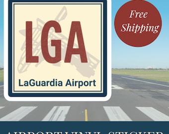 LaGuardia Airport IATA Code Glossy Sticker Vintage Style LGA Airfield Runway Map Decal Pilot Bag Gift Idea For Laptop Retro Aviation Art