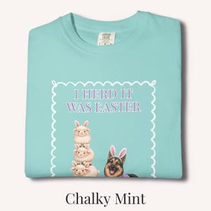 German Shepherd Easter T-Shirt Funny Dog Tee Spring Mom Gift Shirt Unisex Comfort Colors Sheep Farm Herding GSD Top Chalky Mint