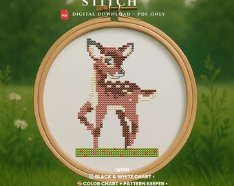Baby Deer Cross Stitch Pattern, Woodland Nursery Embroidery PDF Download