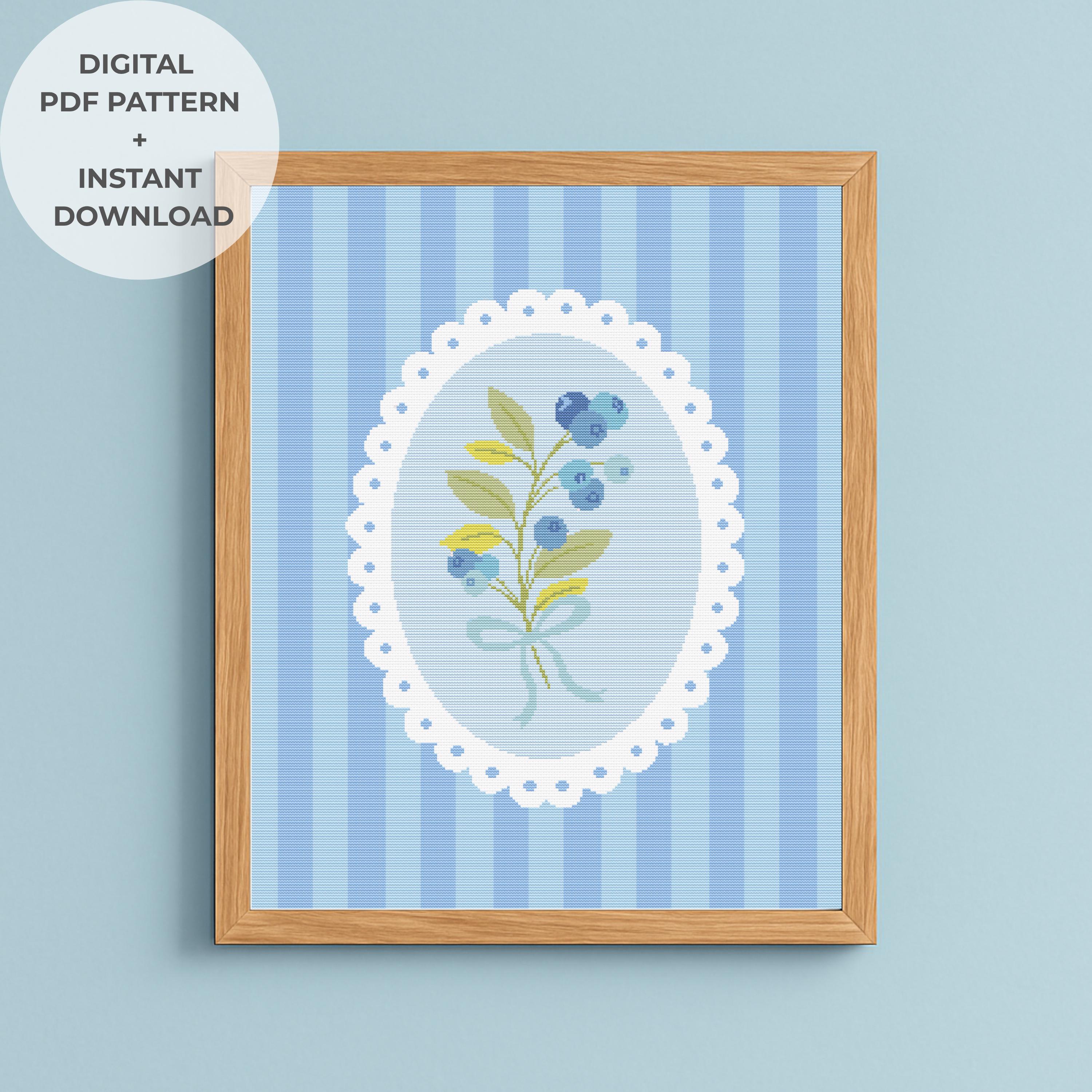 Floral Cross Stitch Pattern PDF – Blueberry Bouquet Embroidery Chart ...