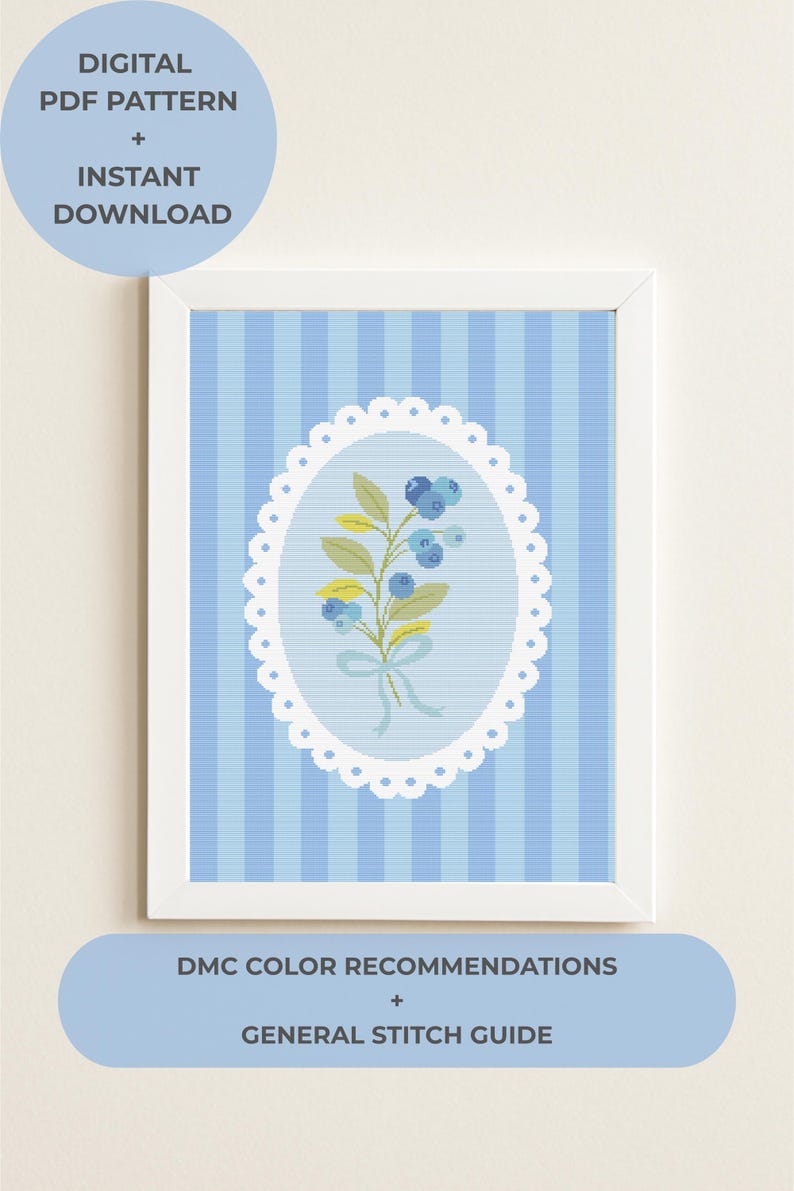 Floral Cross Stitch Pattern PDF – Blueberry Bouquet Embroidery Chart ...