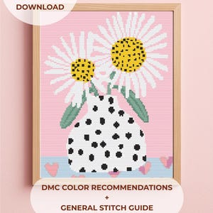 Daisy Vase Cross Stitch Pattern: Floral Embroidery Design (PDF Download)