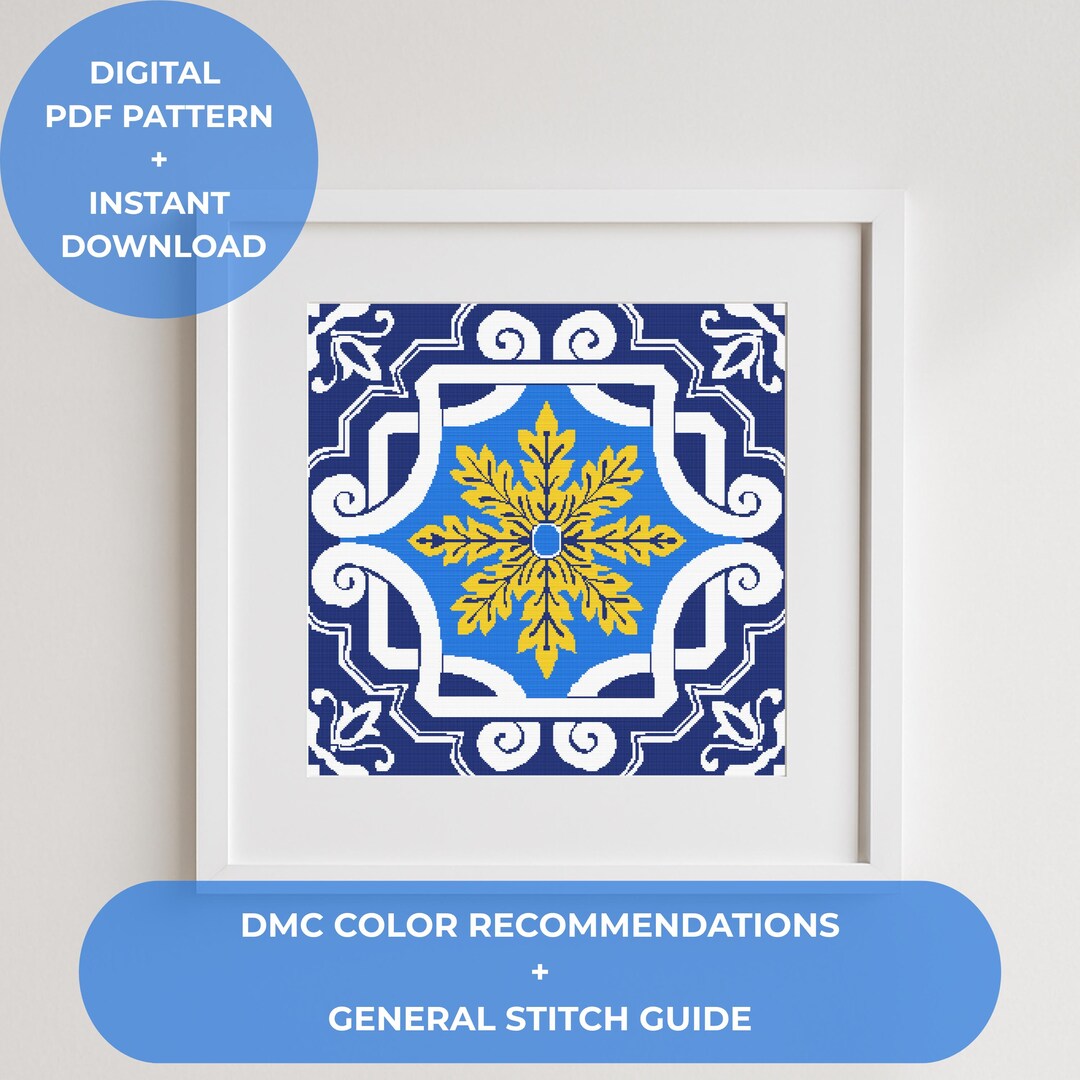 Mediterranean Tile Cross Stitch Pattern: Cobalto E Sole Embroidery (PDF ...