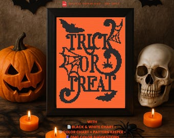 Halloween Cross Stitch Pattern, Spooky Gothic Embroidery PDF Instant Download