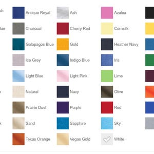 May include: A colour chart with 48 different colour swatches. Each swatch is labelled with a colour name. The colours include red, blue, green, yellow, orange, purple, brown, black, white, and grey.