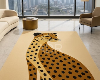 Hand Tufted Wool Cheetah Rug, Modern Safari Animal Print Living Room Carpet