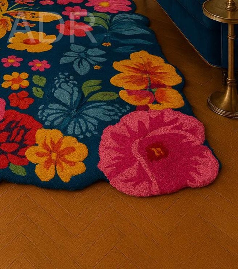 Colorful Floral Wool Rug: Hand Tufted Vibrant Flower Design Carpet for ...