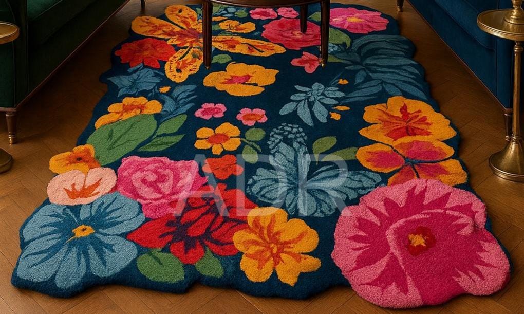 Colorful Floral Wool Rug: Hand Tufted Vibrant Flower Design Carpet for ...