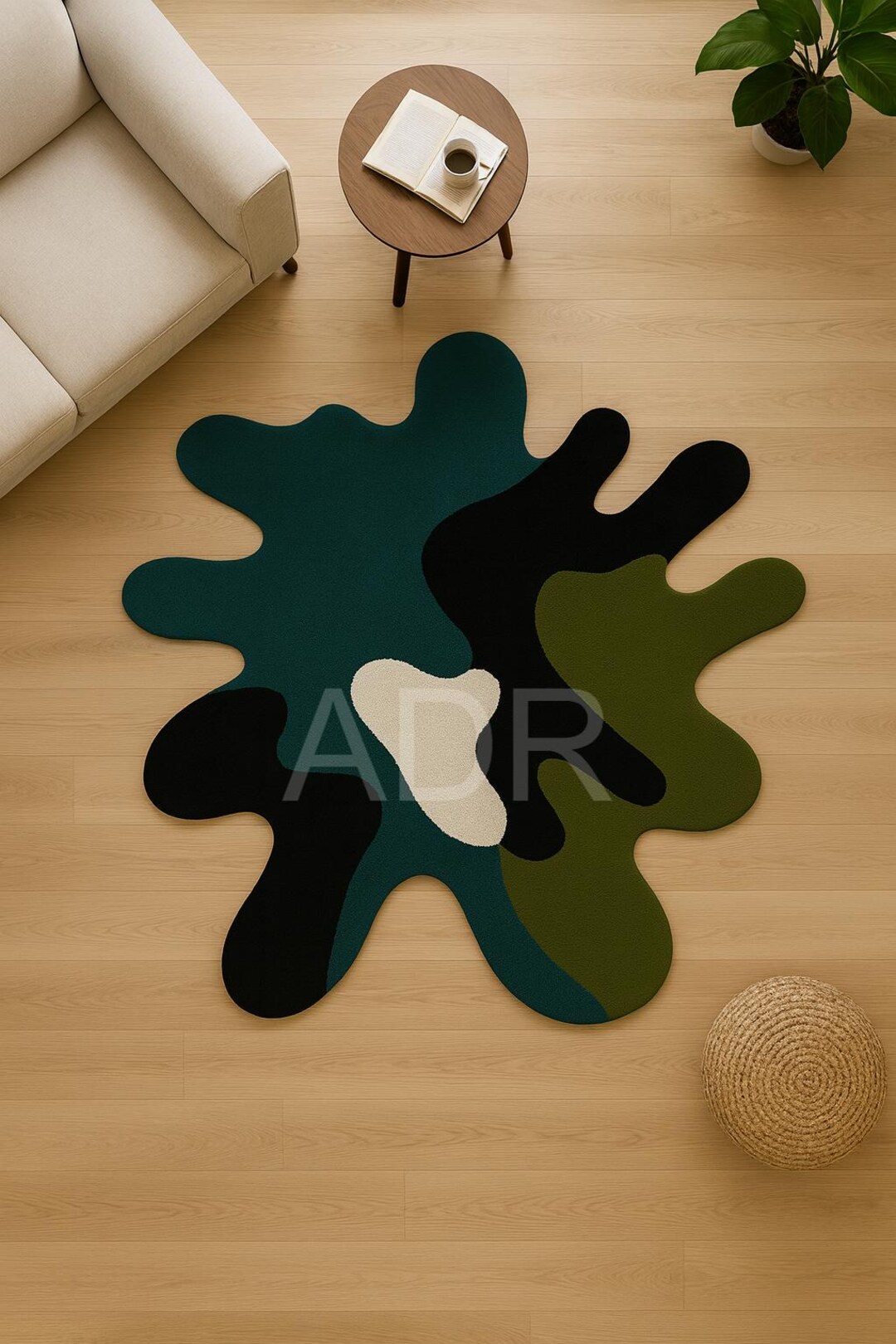 Patterned Green Rug Abstract Design Green Black Abstract Freeform Rug – Modern Hand Tufted Design - Etsy