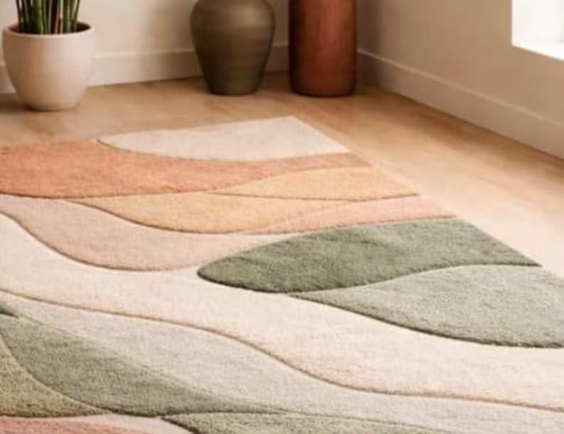 Sage Muted Rug Modern Abstract Hand Tufted Area Rug in Sage Green Terracotta & Beige ...