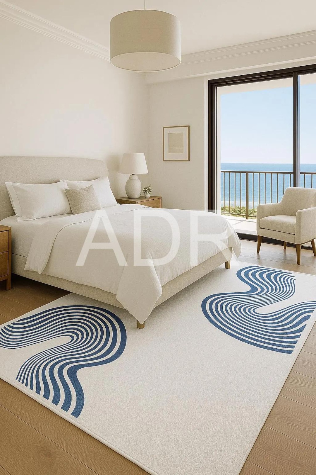 Modern Blue Wave Rug: Hand Tufted Wool Abstract White and Blue Carpet ...