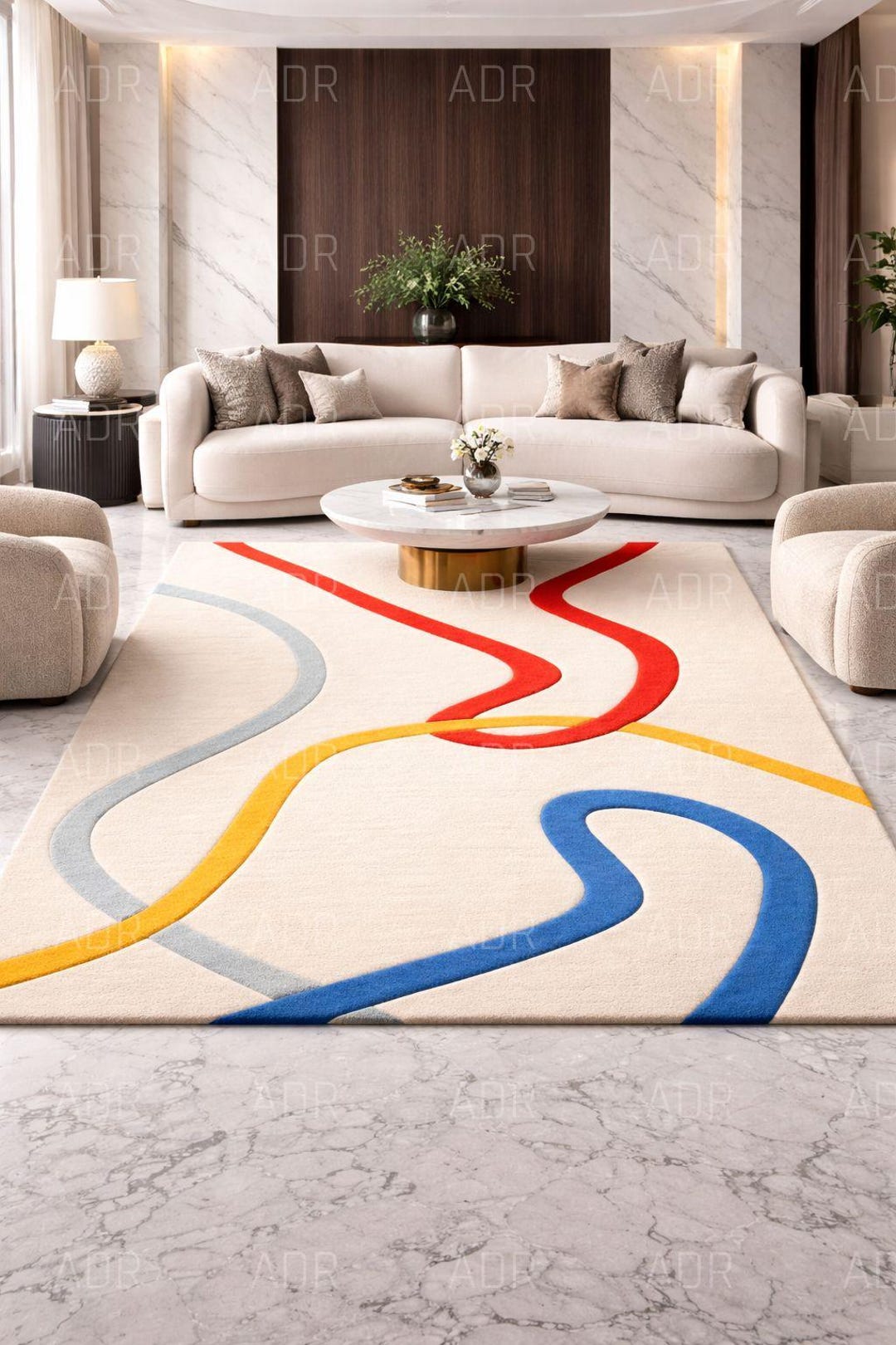 Thick Line Rug Hand Tufted Abstract Wavy Line Area Rug for Living Room - Etsy