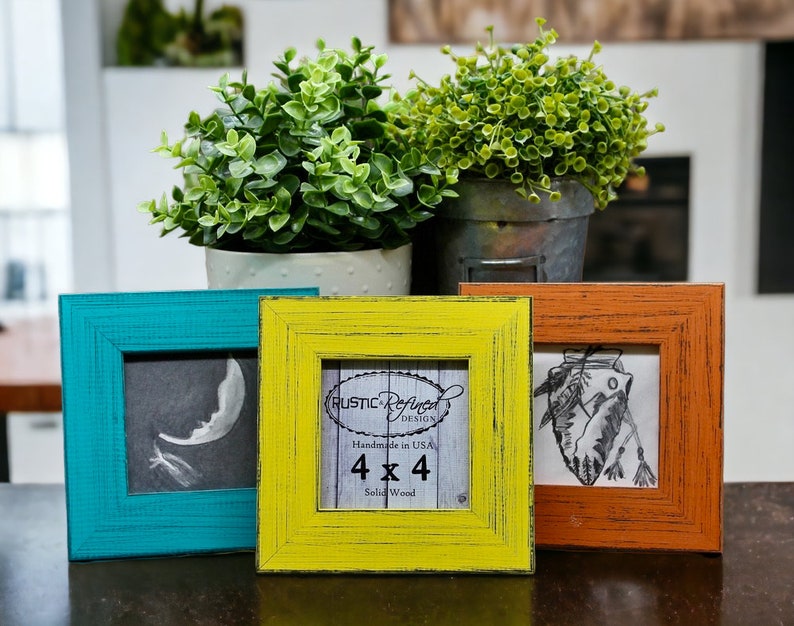 Handmade Solid Wood 4x4 Photo Frame – Country Colors - Etsy