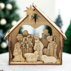 Small Natural Wood Nativity Free Shipping, Crafts, Handmade, Made in USA, Christmas gifts, image 1