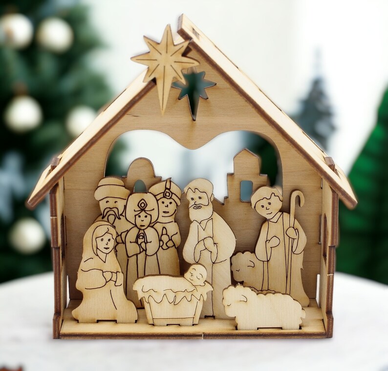 Small Natural Wood Nativity Free Shipping, Crafts, Handmade, Made in USA, Christmas gifts, image 1