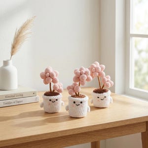 Suculentas de ganchillo en maceta, flores de ganchillo, tulipán, planta en maceta, escritorio, decoración de habitaciones, cumpleaños, aniversario, regalo bonito para el Día de la Madre.