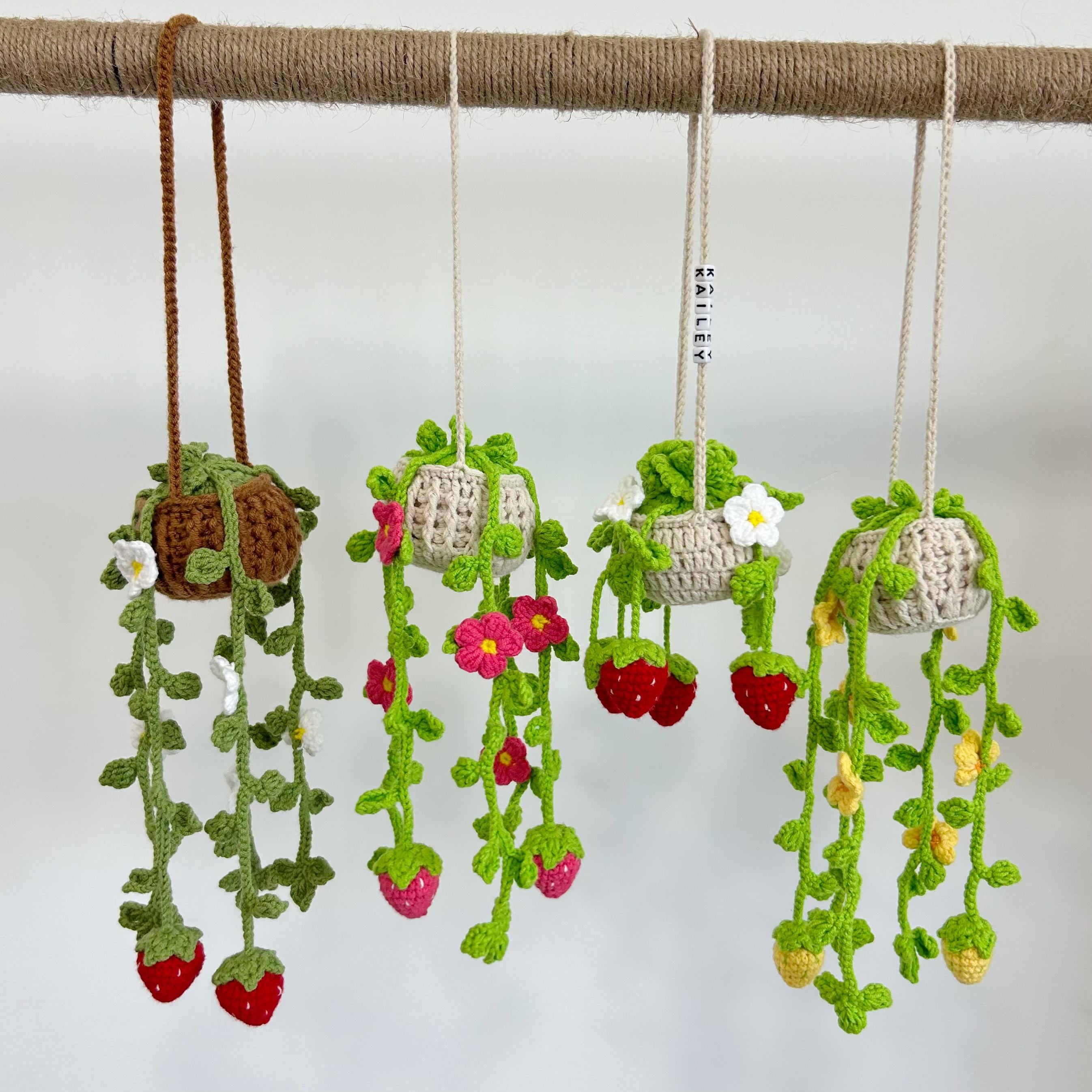 Crochet Strawberry Hanging Basket,custom Name Car Mirror Hanging