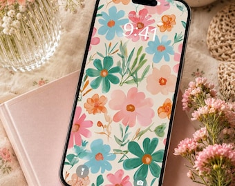 Summer Daisies Floral Aesthetic Phone Wallpaper | Colourful Floral iPhone Android Home & Lock Screens | Instant Digital Download