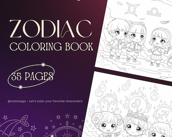 Zodiac Coloring Book: Astrology Gift for Teens & Adults (Digital Download, PDF/PNG Files)