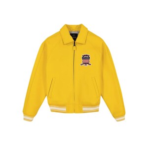 Handmade Men&#39;s Avirex Yellow Icon Bomber Jacket – Real Cowhide Leather American Flight Style Vintage Outerwear Gift for Him