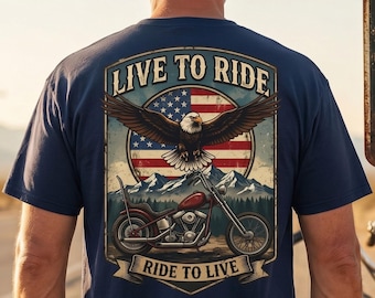 Motorcycle Shirt, Biker Gift for Dad, Live To Ride Tee, Bike Week Rally Shirt, American Rider Gift, Vintage Eagle Graphic