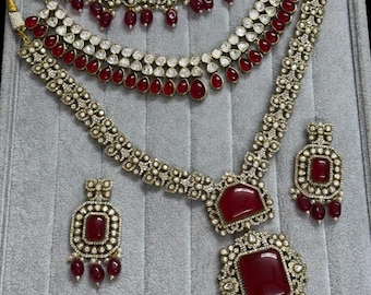 Royal Kundan Bridal Jewelry Set | Polki Choker, Long Haar & Earrings