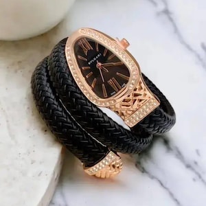 Serpenti Gold Coil Wrap Bracelet Watch with Black Dial Gold Serpenti Coil Watch Bracelet for Women | Adjustable  main image 4