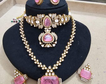 Uncut Polki Kundan Indian Necklace Set: Sabyasachi Style Jewelry