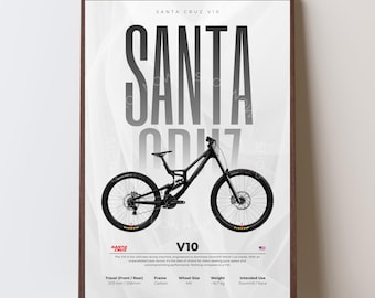 Santa Cruz V10 Downhill Bike Poster | Printable MTB Wall Art | Carbon Frame Cycling Decor | Mountain Bike Gift for Riders