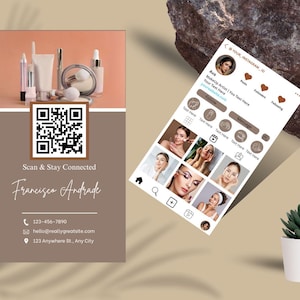 Instagram Business Card, Skincare Template, Beauty Business Card, Qr Code Business Card, Ig Business Card, Editable Canva Template