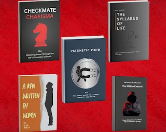 May include: Five hardcover books with titles including "Checkmate Charisma," "The Syllabus of Life," and "Magnetic Mind." The books have various cover designs, including a chess piece, a magnet, and a silhouetted figure.