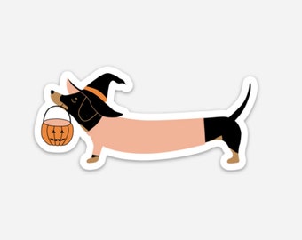 Halloweenie Vinyl Sticker | Halloween Dachshund Sticker for Your Water Bottle, Laptop, Journal Dog Lover | Wiener Dog